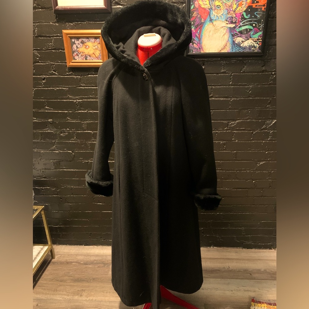 Wool-Blend Trench Coat, Faux Fur Trim